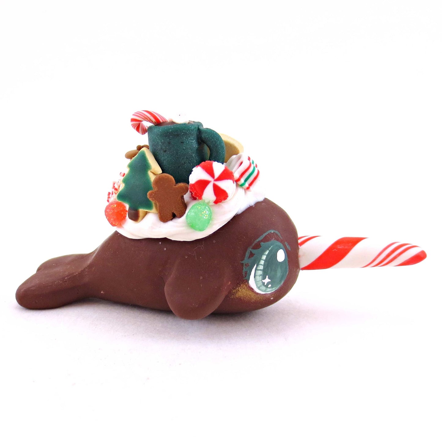 Chocolate Christmas Dessert Narwhal - Polymer Clay Animals Christmas Collection