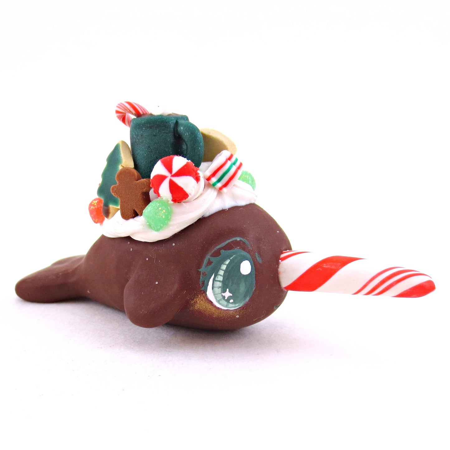 Chocolate Christmas Dessert Narwhal - Polymer Clay Animals Christmas Collection