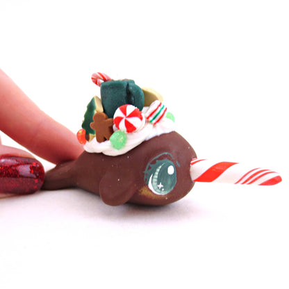 Chocolate Christmas Dessert Narwhal - Polymer Clay Animals Christmas Collection