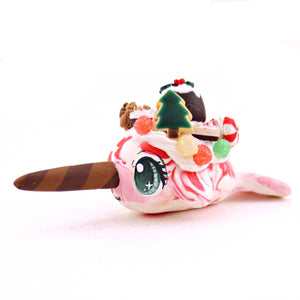 Candy Cane Christmas Dessert Narwhal - Polymer Clay Animals Christmas Collection