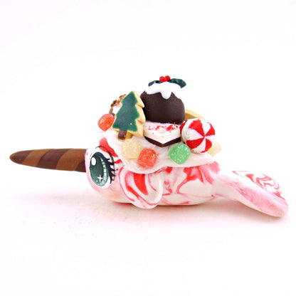 Candy Cane Christmas Dessert Narwhal - Polymer Clay Animals Christmas Collection