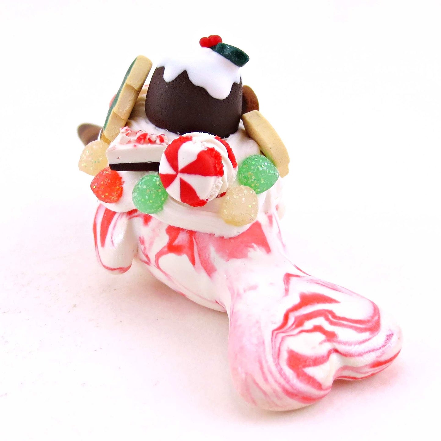 Candy Cane Christmas Dessert Narwhal - Polymer Clay Animals Christmas Collection