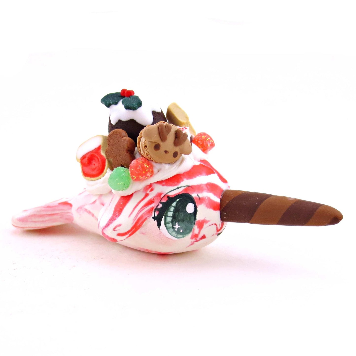 Candy Cane Christmas Dessert Narwhal - Polymer Clay Animals Christmas Collection