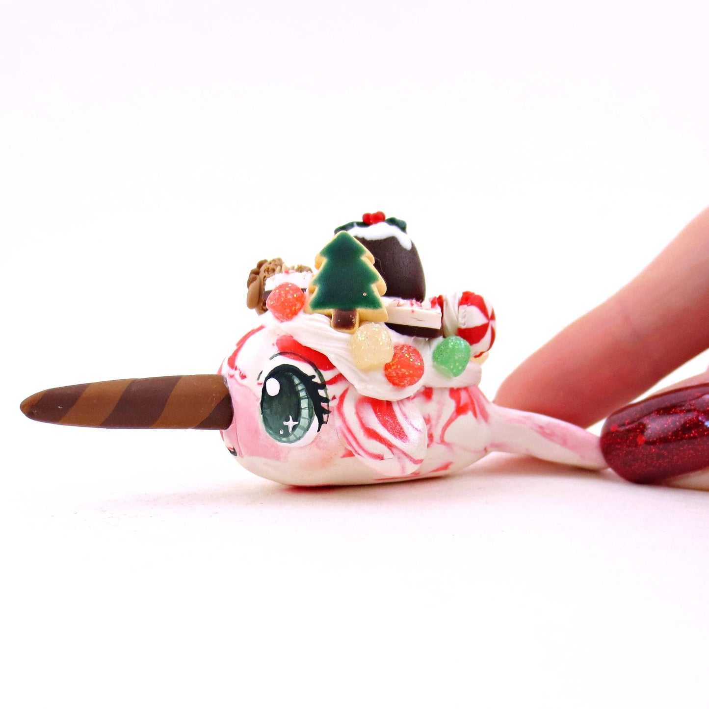 Candy Cane Christmas Dessert Narwhal - Polymer Clay Animals Christmas Collection