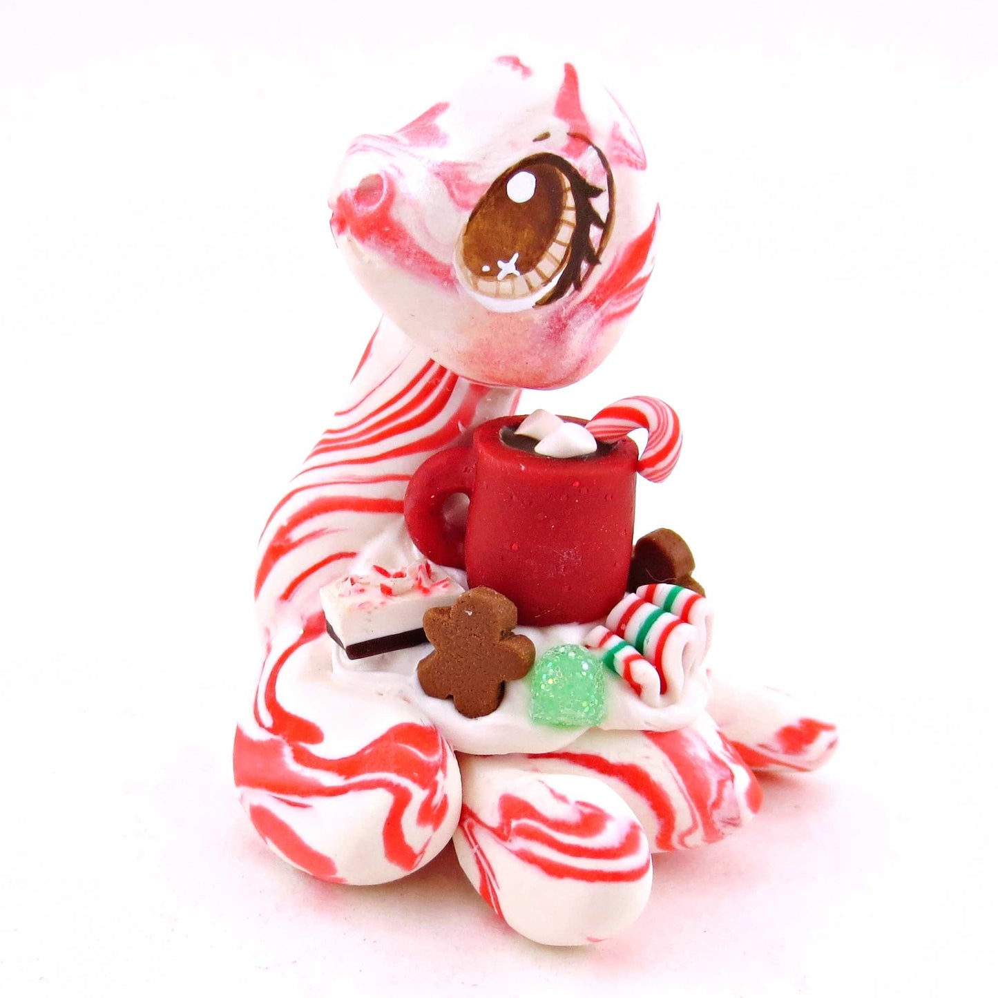 Candy Cane Christmas Dessert Nessie - Polymer Clay Animals Christmas Collection