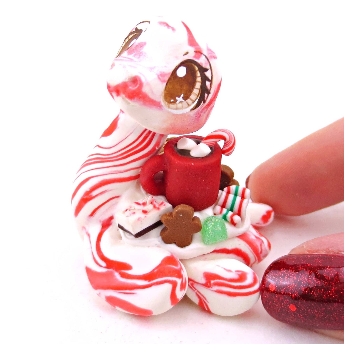 Candy Cane Christmas Dessert Nessie - Polymer Clay Animals Christmas Collection