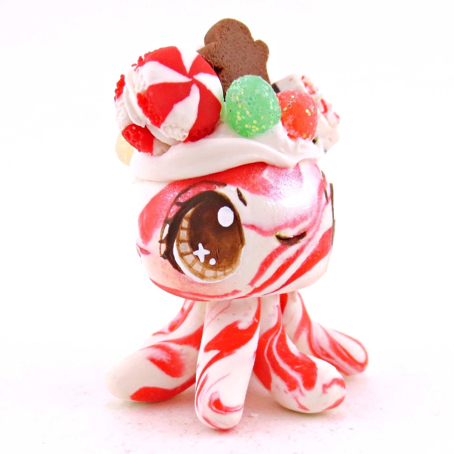 Candy Cane Christmas Dessert Jellyfish - Polymer Clay Animals Christmas Collection