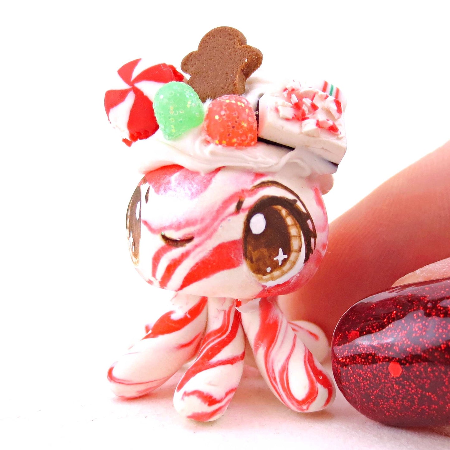 Candy Cane Christmas Dessert Jellyfish - Polymer Clay Animals Christmas Collection