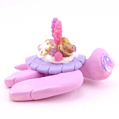 Pink Sugar Plum Dessert Turtle Figurine - Polymer Clay Animals Christmas Collection