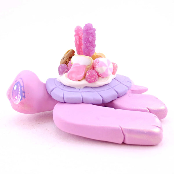 Pink Sugar Plum Dessert Turtle Figurine - Polymer Clay Animals Christmas Collection