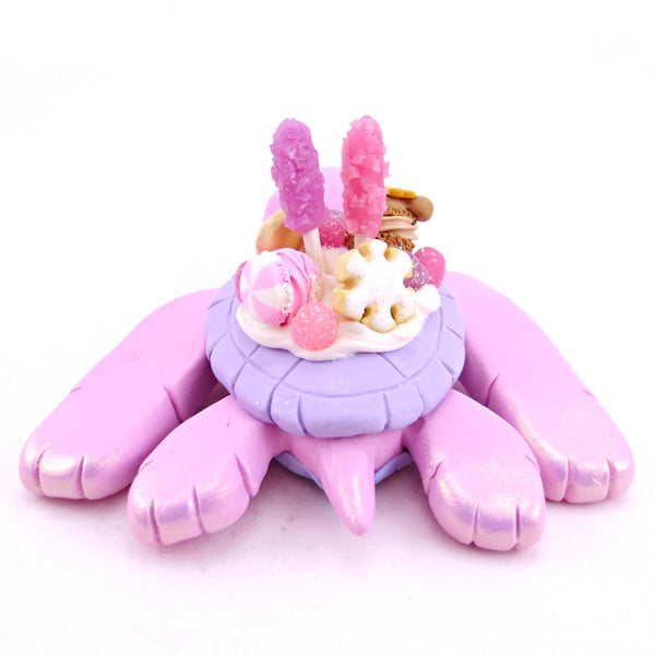 Pink Sugar Plum Dessert Turtle Figurine - Polymer Clay Animals Christmas Collection