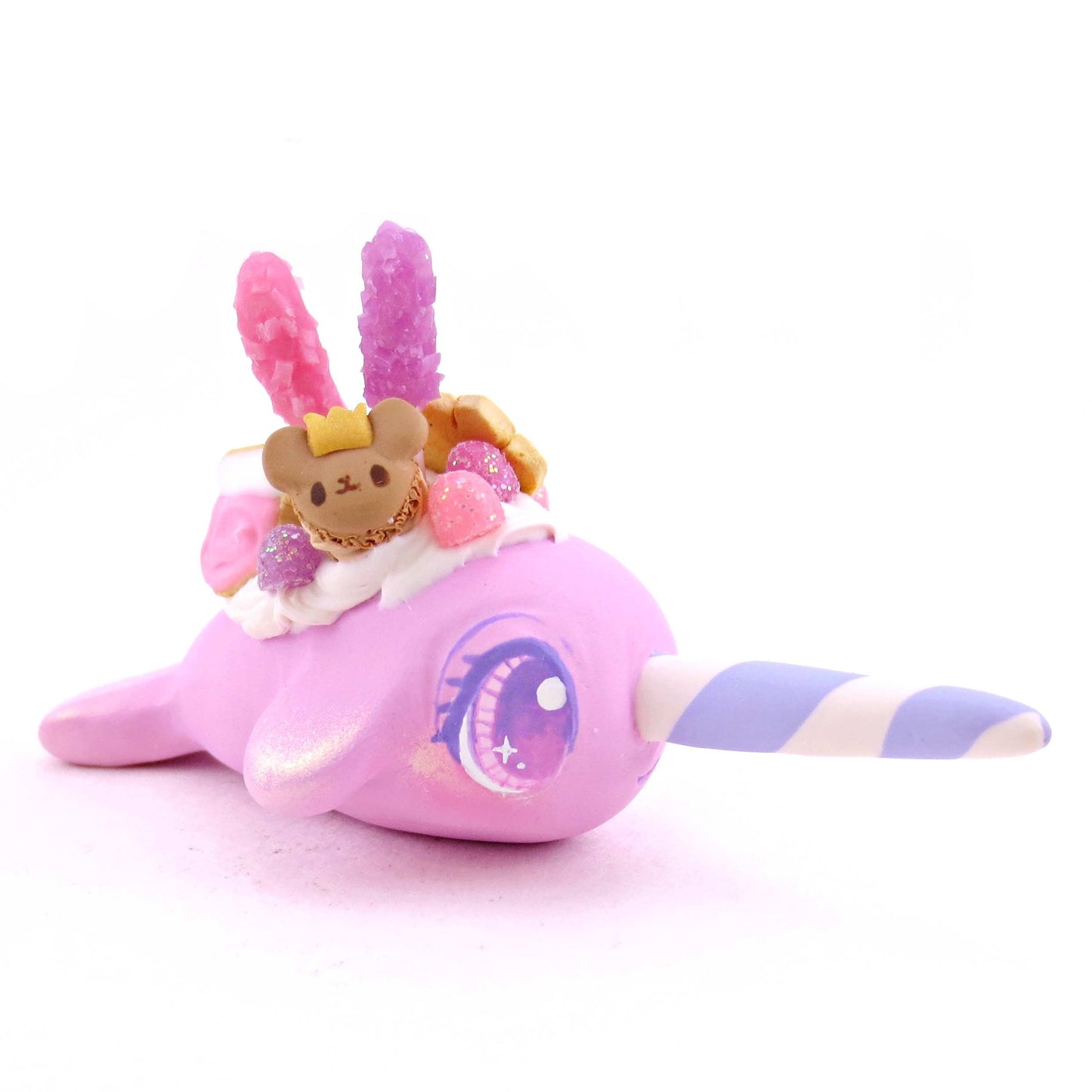 Pink Sugar Plum Dessert Narwhal Figurine - Polymer Clay Animals Christmas Collection