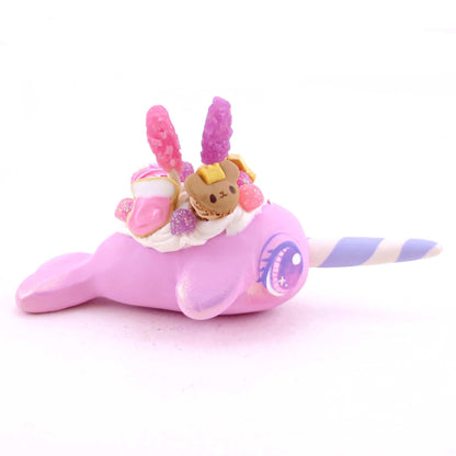 Pink Sugar Plum Dessert Narwhal Figurine - Polymer Clay Animals Christmas Collection