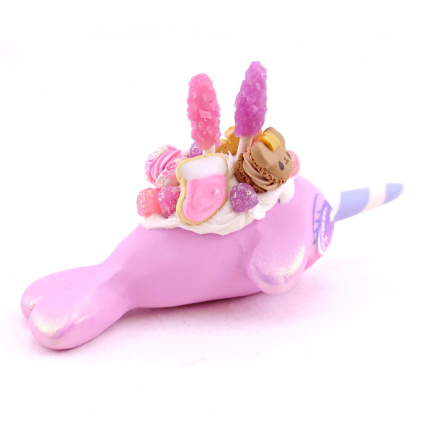 Pink Sugar Plum Dessert Narwhal Figurine - Polymer Clay Animals Christmas Collection
