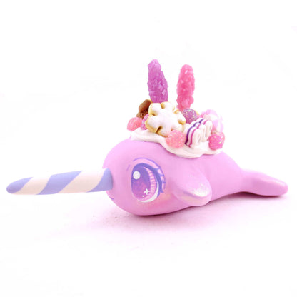 Pink Sugar Plum Dessert Narwhal Figurine - Polymer Clay Animals Christmas Collection