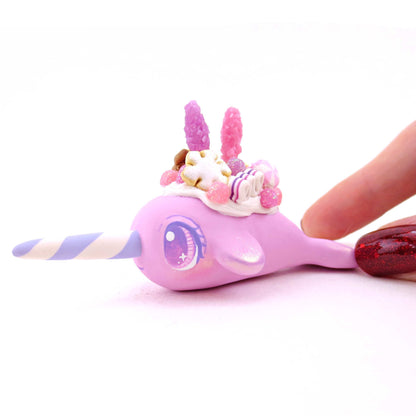 Pink Sugar Plum Dessert Narwhal Figurine - Polymer Clay Animals Christmas Collection