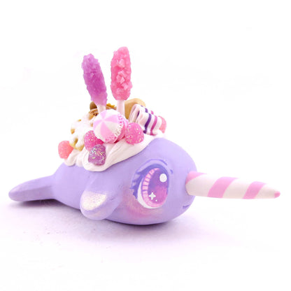 Purple Sugar Plum Dessert Narwhal Figurine - Polymer Clay Animals Christmas Collection