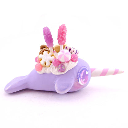 Purple Sugar Plum Dessert Narwhal Figurine - Polymer Clay Animals Christmas Collection