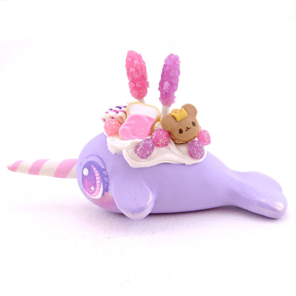 Purple Sugar Plum Dessert Narwhal Figurine - Polymer Clay Animals Christmas Collection