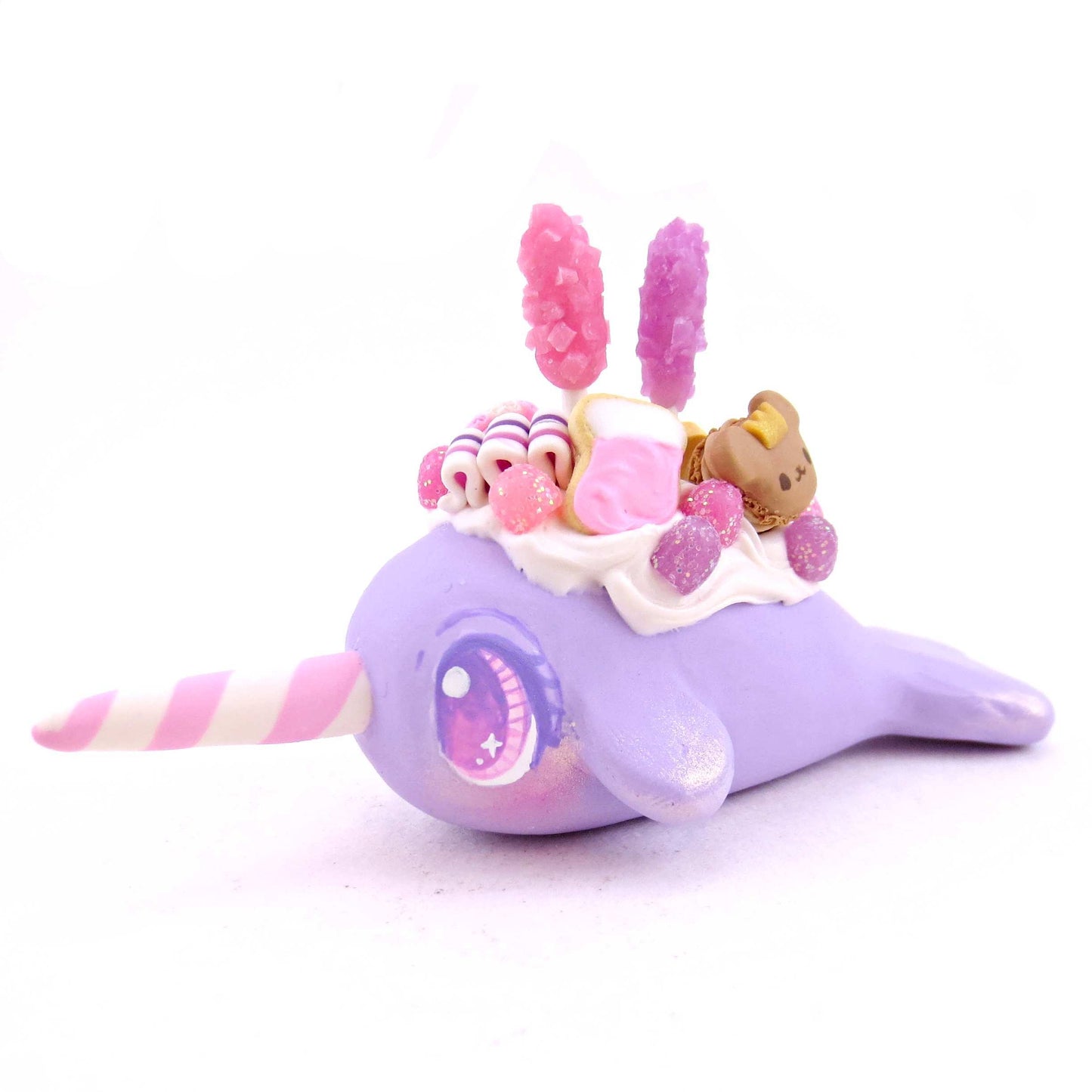 Purple Sugar Plum Dessert Narwhal Figurine - Polymer Clay Animals Christmas Collection