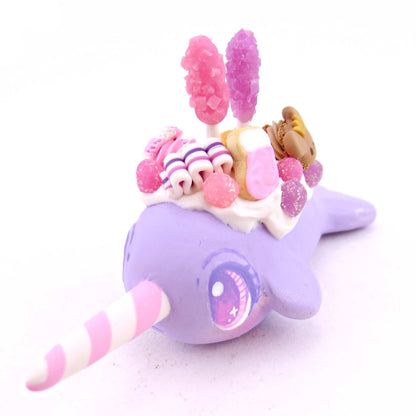 Purple Sugar Plum Dessert Narwhal Figurine - Polymer Clay Animals Christmas Collection