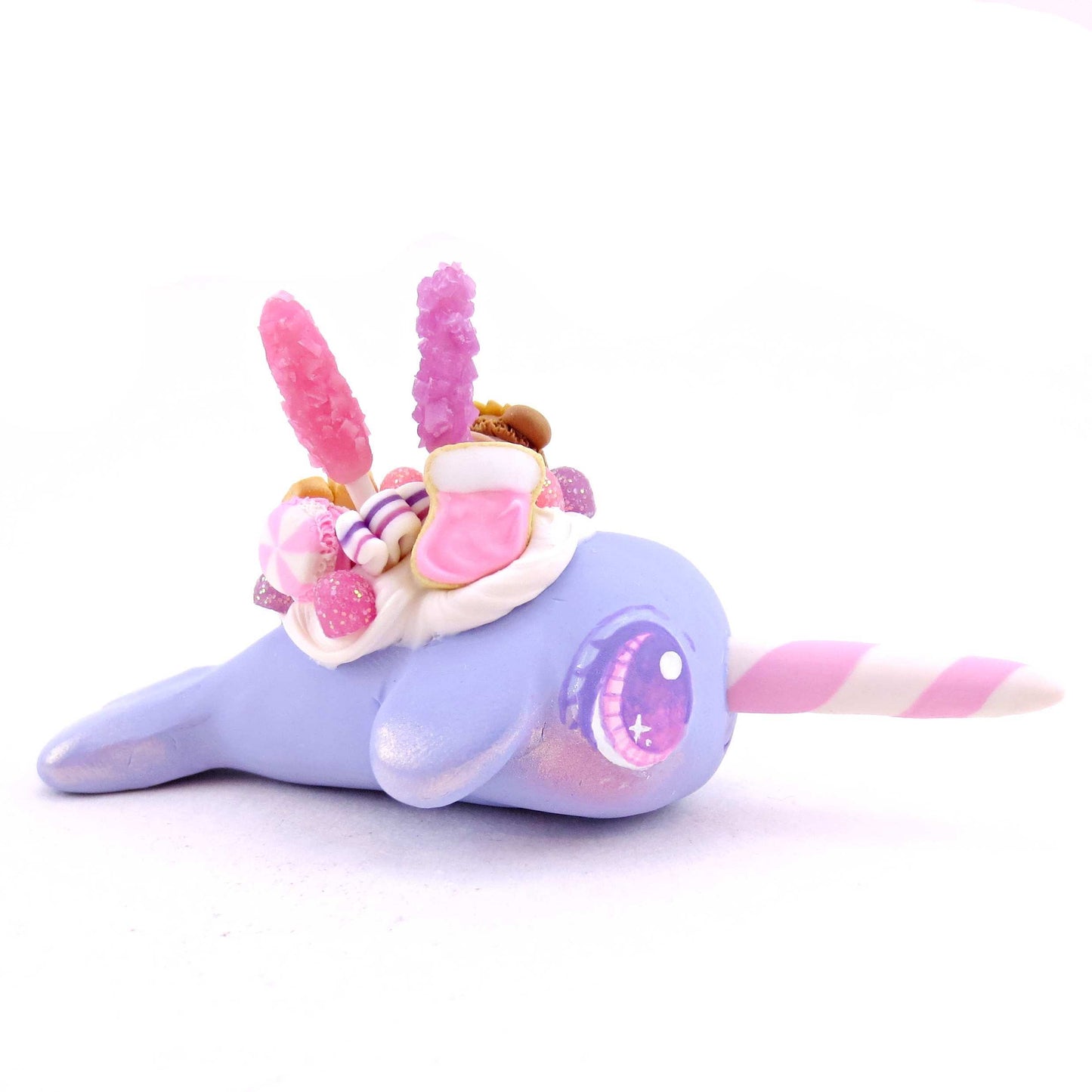 Periwinkle Sugar Plum Dessert Narwhal Figurine - Polymer Clay Animals Christmas Collection