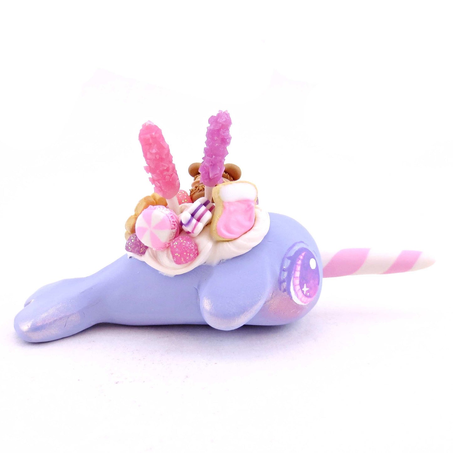 Periwinkle Sugar Plum Dessert Narwhal Figurine - Polymer Clay Animals Christmas Collection