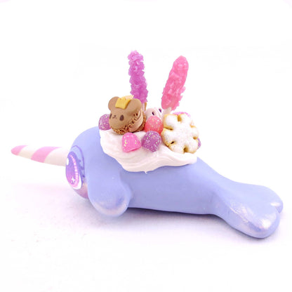 Periwinkle Sugar Plum Dessert Narwhal Figurine - Polymer Clay Animals Christmas Collection