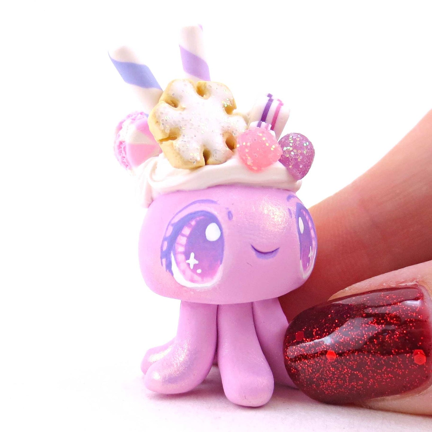 Pink Sugar Plum Dessert Jellyfish Figurine - Polymer Clay Animals Christmas Collection