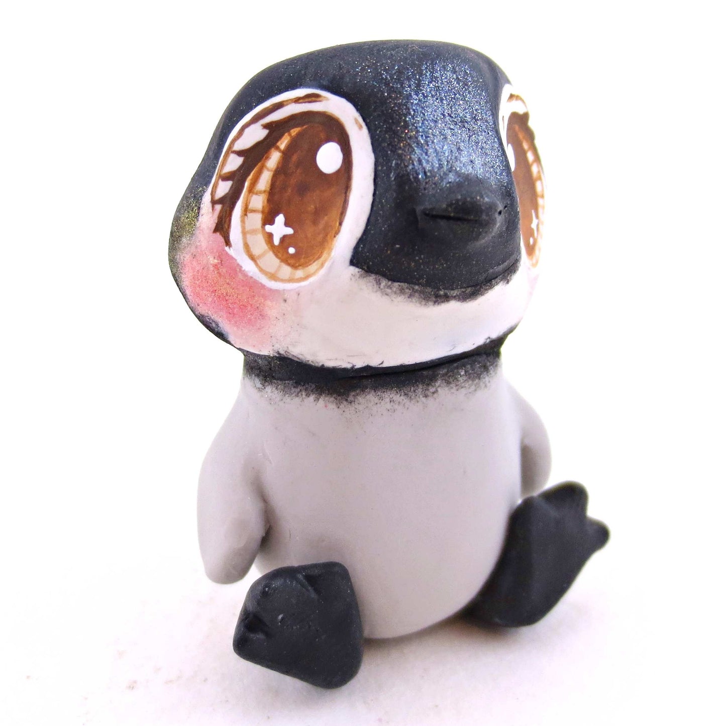 Brown-Eyed Penguin Figurine - Polymer Clay Animals Christmas Collection