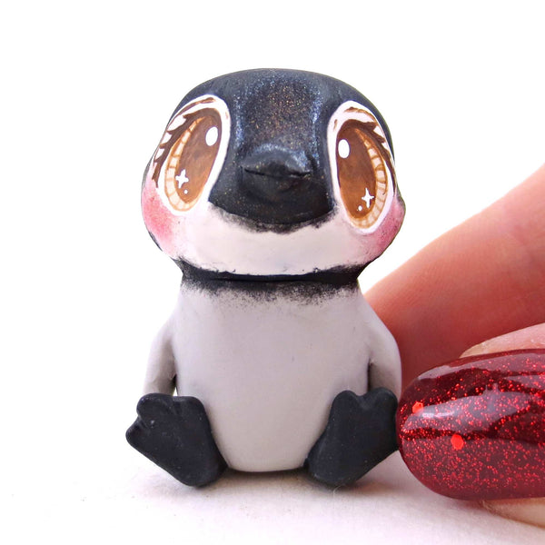 Brown-Eyed Penguin Figurine - Polymer Clay Animals Christmas Collection