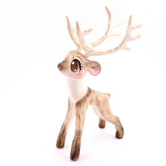 Prancer the Big-Antlered Reindeer Figurine - Polymer Clay Animals Christmas Collection