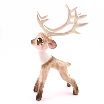 Prancer the Big-Antlered Reindeer Figurine - Polymer Clay Animals Christmas Collection