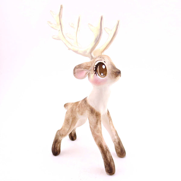 Prancer the Big-Antlered Reindeer Figurine - Polymer Clay Animals Christmas Collection