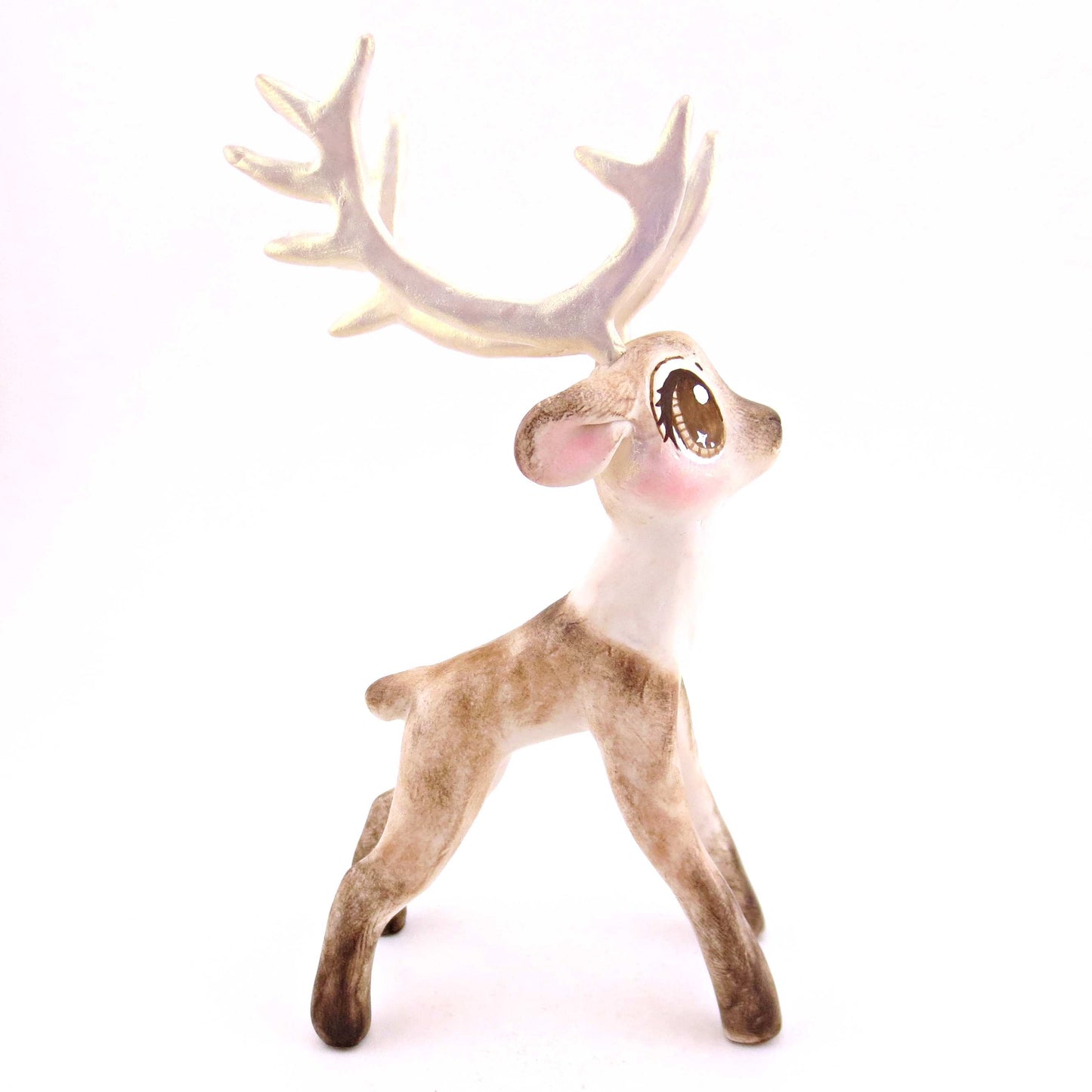 Prancer the Big-Antlered Reindeer Figurine - Polymer Clay Animals Christmas Collection