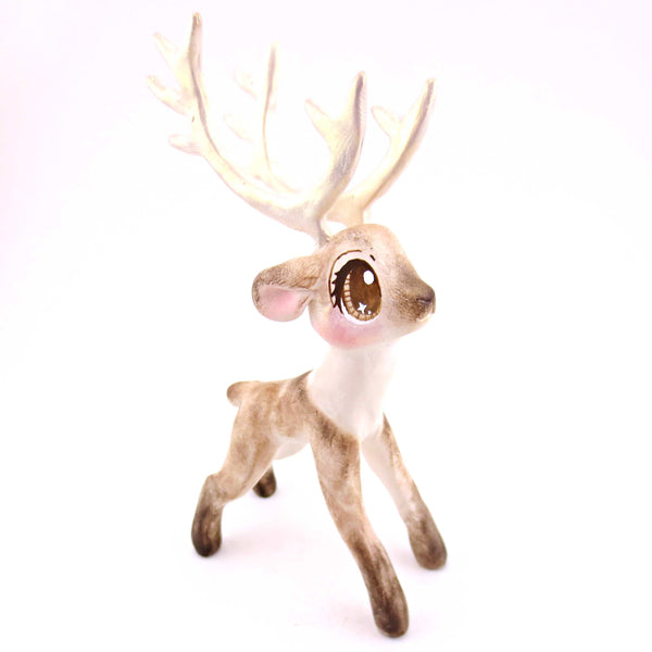 Prancer the Big-Antlered Reindeer Figurine - Polymer Clay Animals Christmas Collection