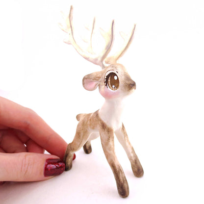 Prancer the Big-Antlered Reindeer Figurine - Polymer Clay Animals Christmas Collection