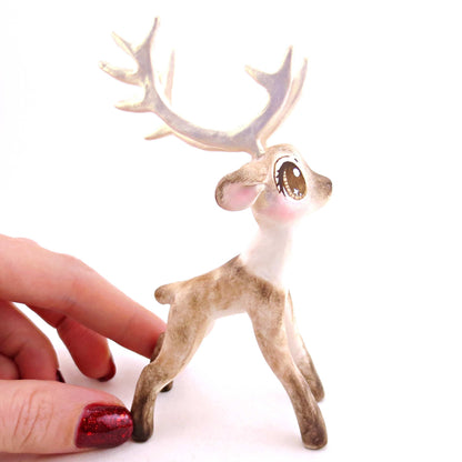 Prancer the Big-Antlered Reindeer Figurine - Polymer Clay Animals Christmas Collection