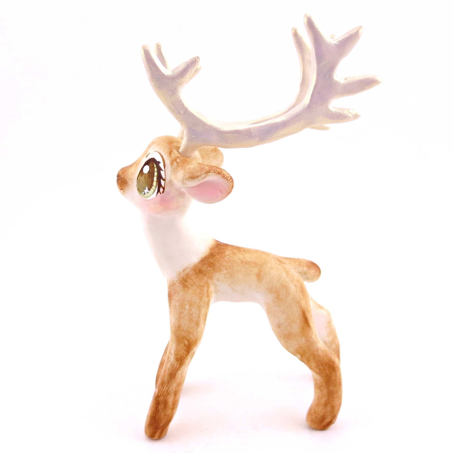 Cupid the Big-Antlered Reindeer Figurine - Polymer Clay Animals Christmas Collection