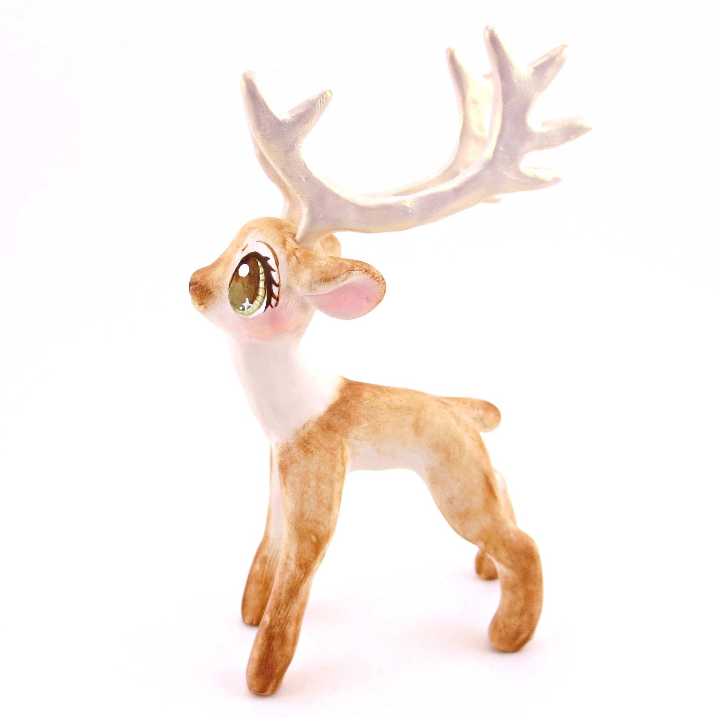 Cupid the Big-Antlered Reindeer Figurine - Polymer Clay Animals Christmas Collection