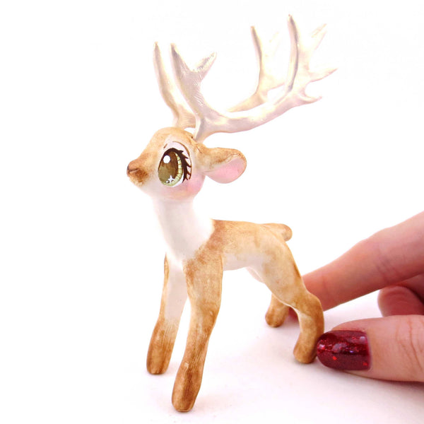 Cupid the Big-Antlered Reindeer Figurine - Polymer Clay Animals Christmas Collection