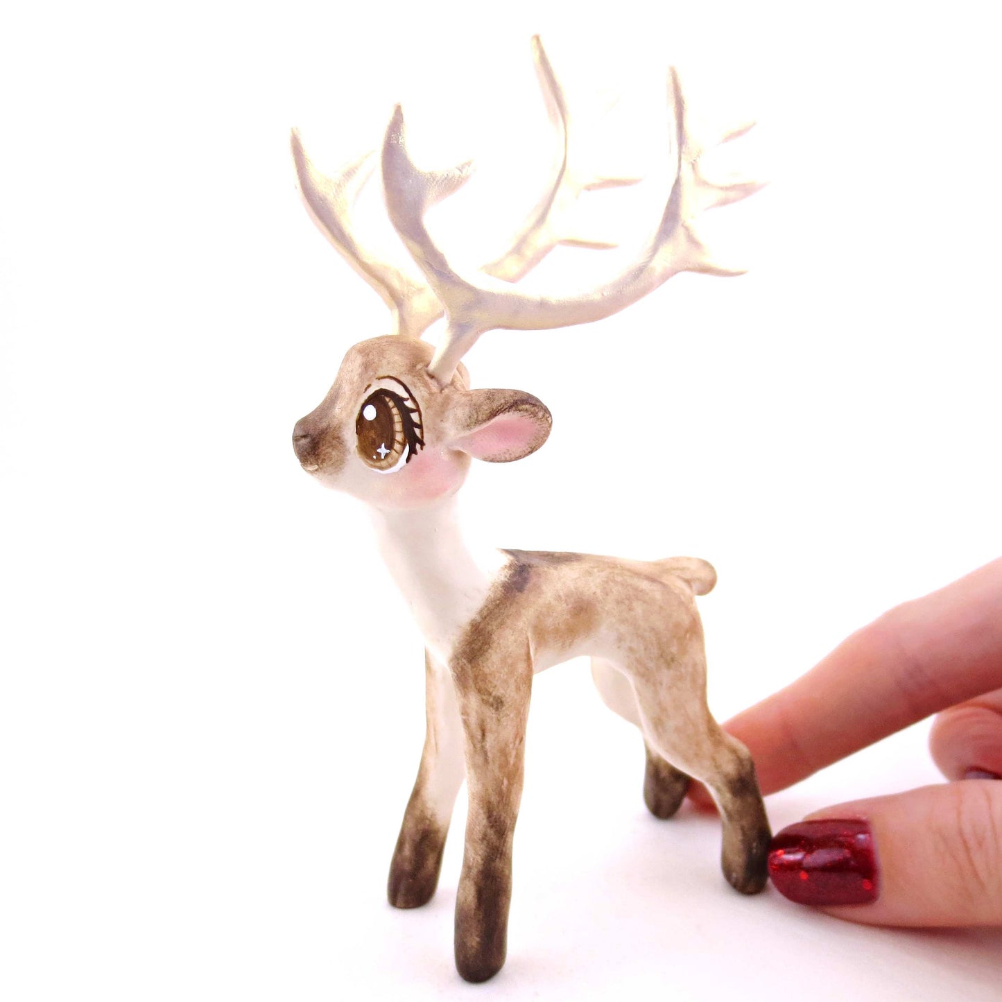 Dasher the Big-Antlered Reindeer Figurine - Polymer Clay Animals Christmas Collection