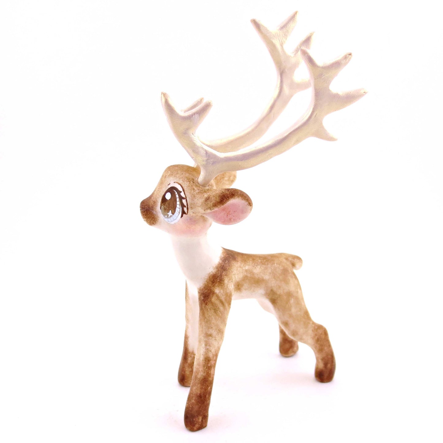 Comet the Big-Antlered Reindeer Figurine - Polymer Clay Animals Winter Collection