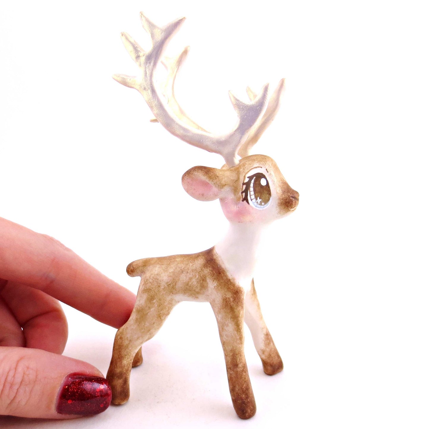 Comet the Big-Antlered Reindeer Figurine - Polymer Clay Animals Winter Collection