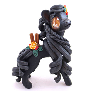 Cottagecore Christmas Spices Black Pony Figurine - Polymer Clay Animals Christmas Collection