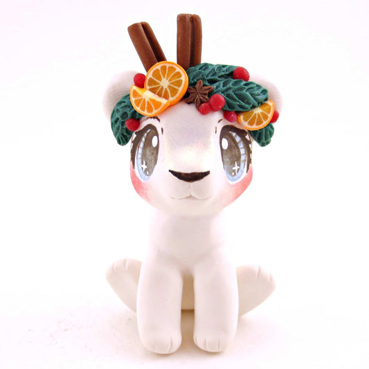 Cottagecore Christmas Spices Polar Bear Cub Figurine - Polymer Clay Animals Christmas Collection