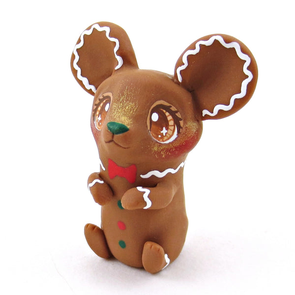 Gingerbread Mouse Figurine - Polymer Clay Christmas Collection