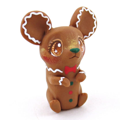 Gingerbread Mouse Figurine - Polymer Clay Christmas Collection