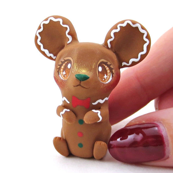 Gingerbread Mouse Figurine - Polymer Clay Christmas Collection