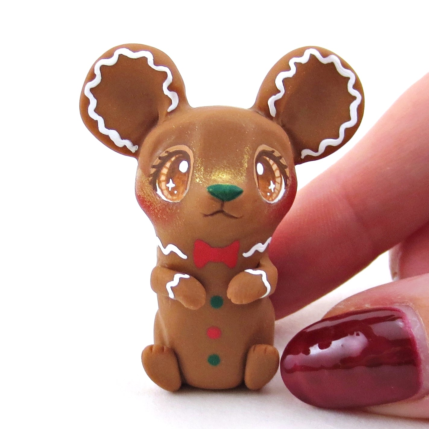 Gingerbread Mouse Figurine - Polymer Clay Christmas Collection